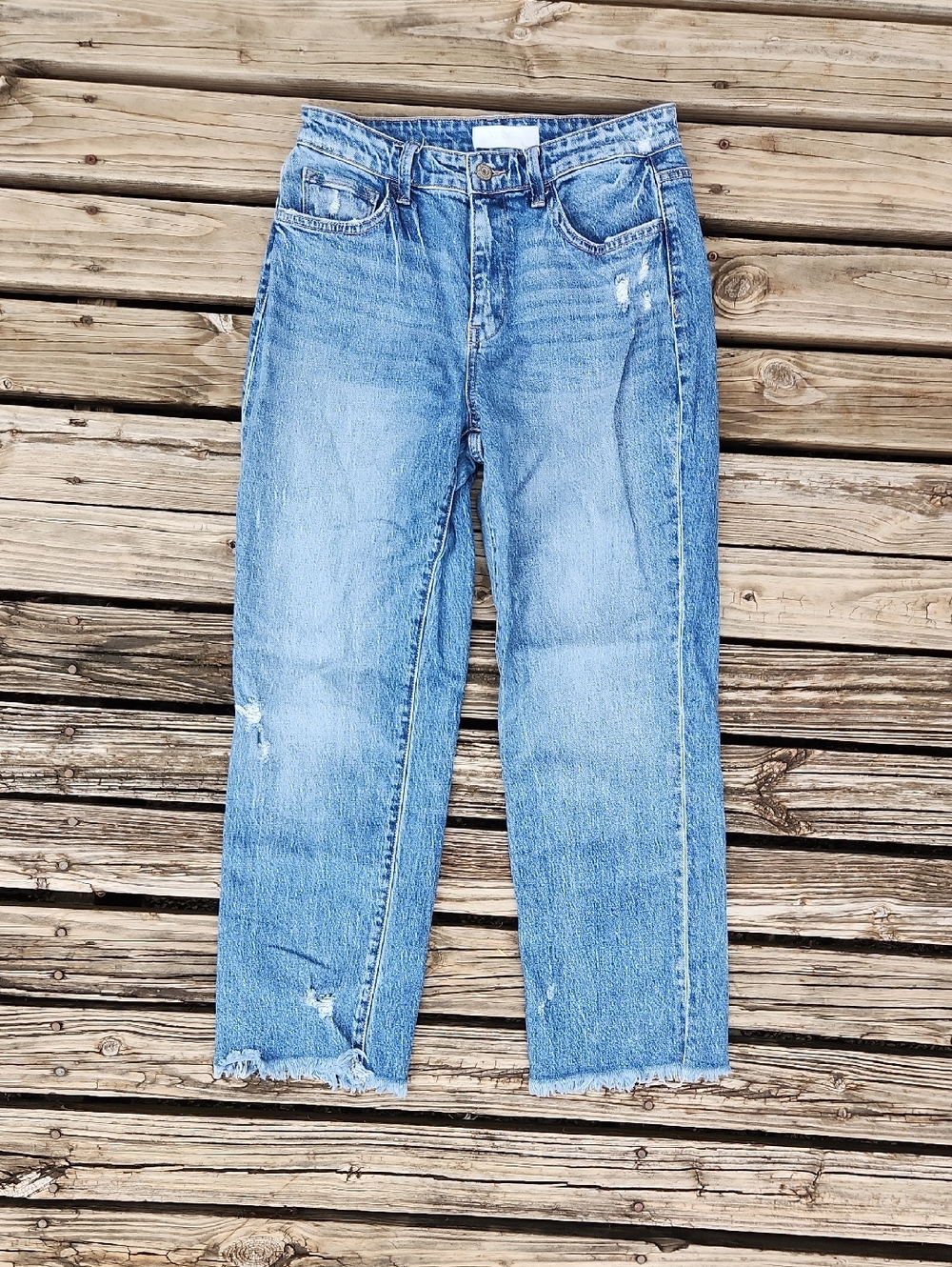 Vervet Blue Flying Monkey 28 Straight Jeans Distressed Frayed Cropped T6352